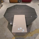 Contemporary Geometric Coffee Table with Carbon Fiber-Effect Top and Contrasting Accent